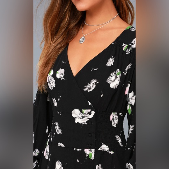 Free People So Sweetly Floral Black Midi Dress with Slit - Picture 3 of 8